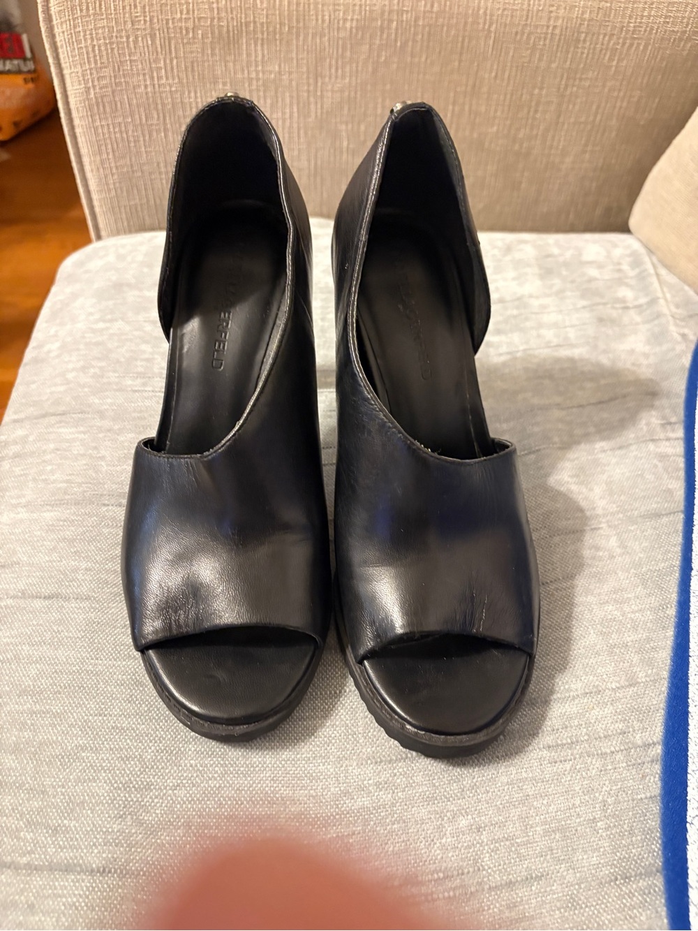 Karl Lagerfeld Black Open-Toe Leather Heeled Sandals